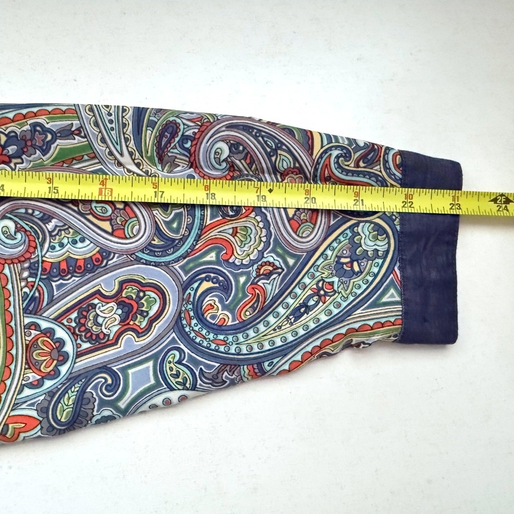 Liz Claiborne Petite‎ Paisley Split Neck Blouse Blue Orange Green PL Long Sleeve - Picture 9 of 11